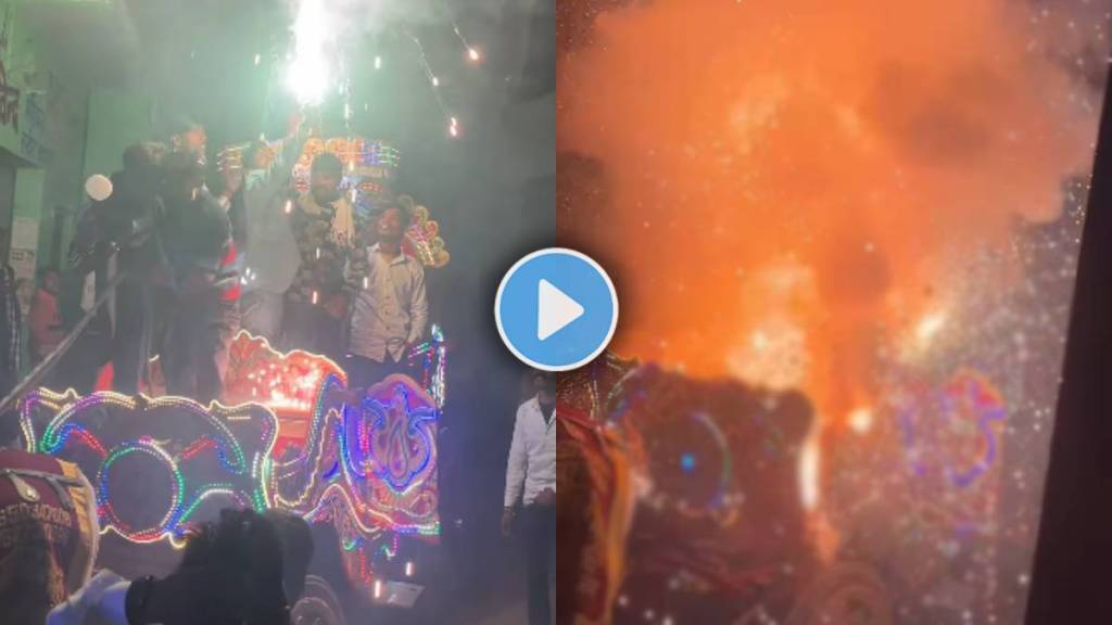 groom friends lighting sparkle guns on horse carriage in baraat video viral