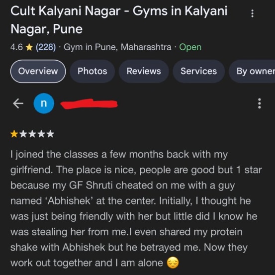  Pune Man Leaves One-Star Review For Gym After Girlfriend Cheats On Him