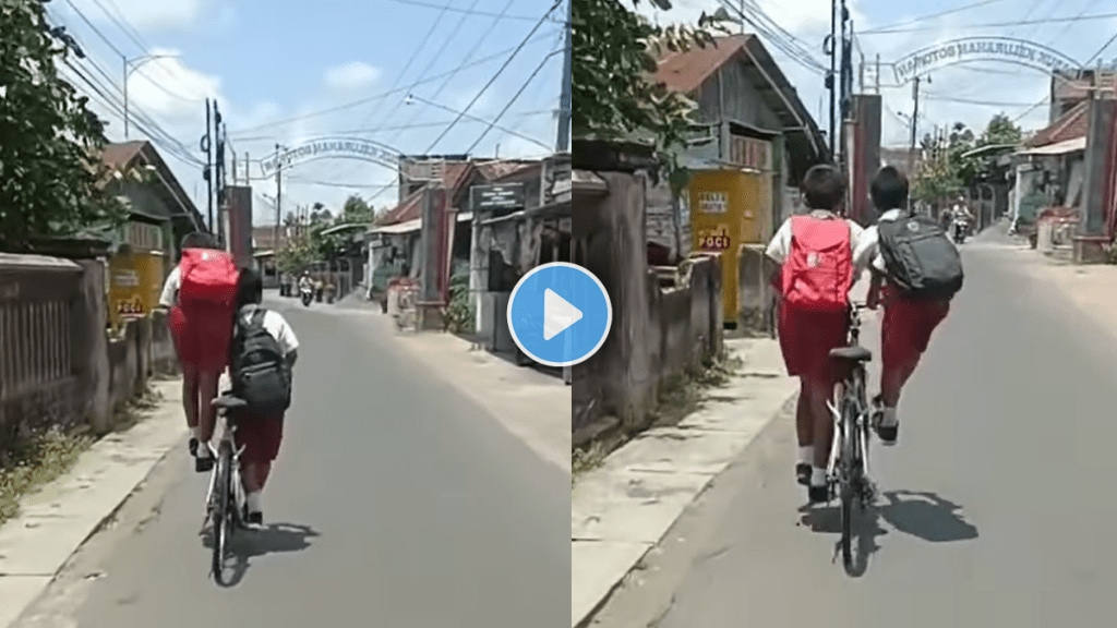 Kids riding bicycle with different method viral video on social media