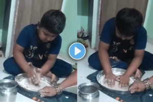 Little boy making bhakri mothers discipline viral video on social media