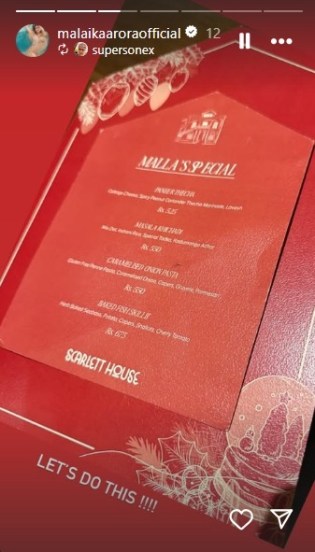 malaika arora menu card