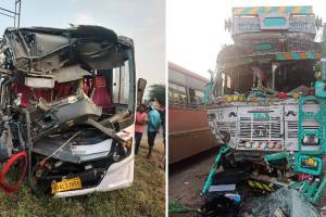 Luxury bus and truck accident near Pandharpur accident news