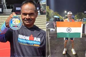 56 year old police officer vishnu tamhane won iron man competition in australia