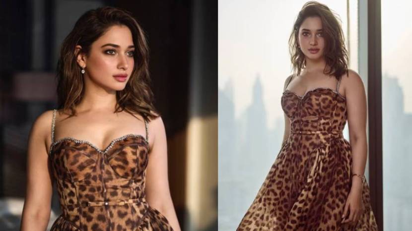 tamannaah bhatia latest animal print dress look