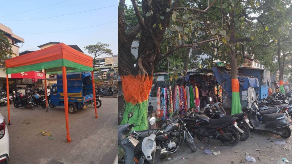 colors of bjp flag used on trees and tents at various locations build for marathon