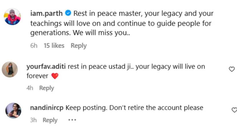 zakir hussain fans commented on his post