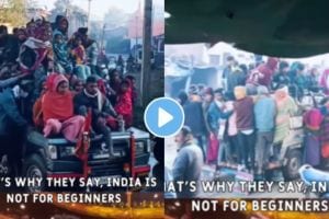 a jam-packed four-wheeler was spotted ferrying a crowd of people