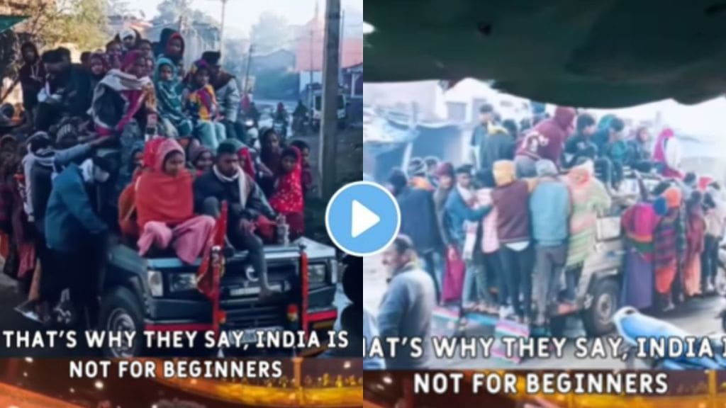 a jam-packed four-wheeler was spotted ferrying a crowd of people