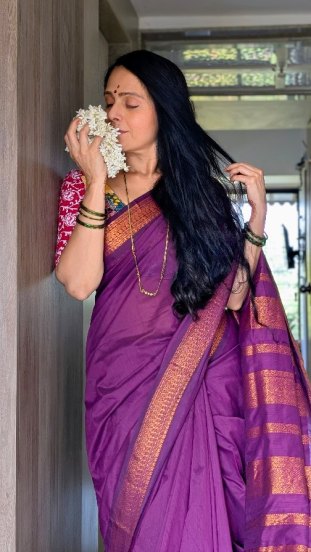 Aishwarya Narkar Purple Saree Look