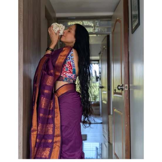 Aishwarya Narkar Purple Saree Look