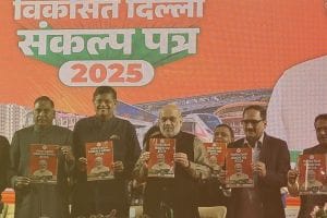 Amit Shah unveils BJP’s Delhi manifesto with promises for Mahabharata Corridor, Yamuna Riverfront, and 50,000 government jobs.