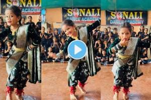 little girl lavni dance in nauvari saree on marathi song Mala Pirtichya Jhulyat Jhulwa video goes viral