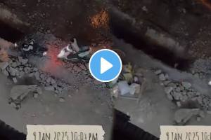 Pune shocking video A bike rider fell into a drainage in Pune's Narhe area