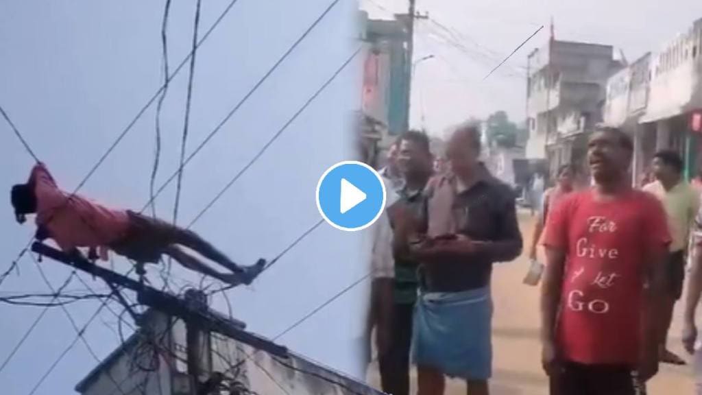 Shocking video Man Sleeps On An Electricity Pole In Andhra Pradesh Shocking Video