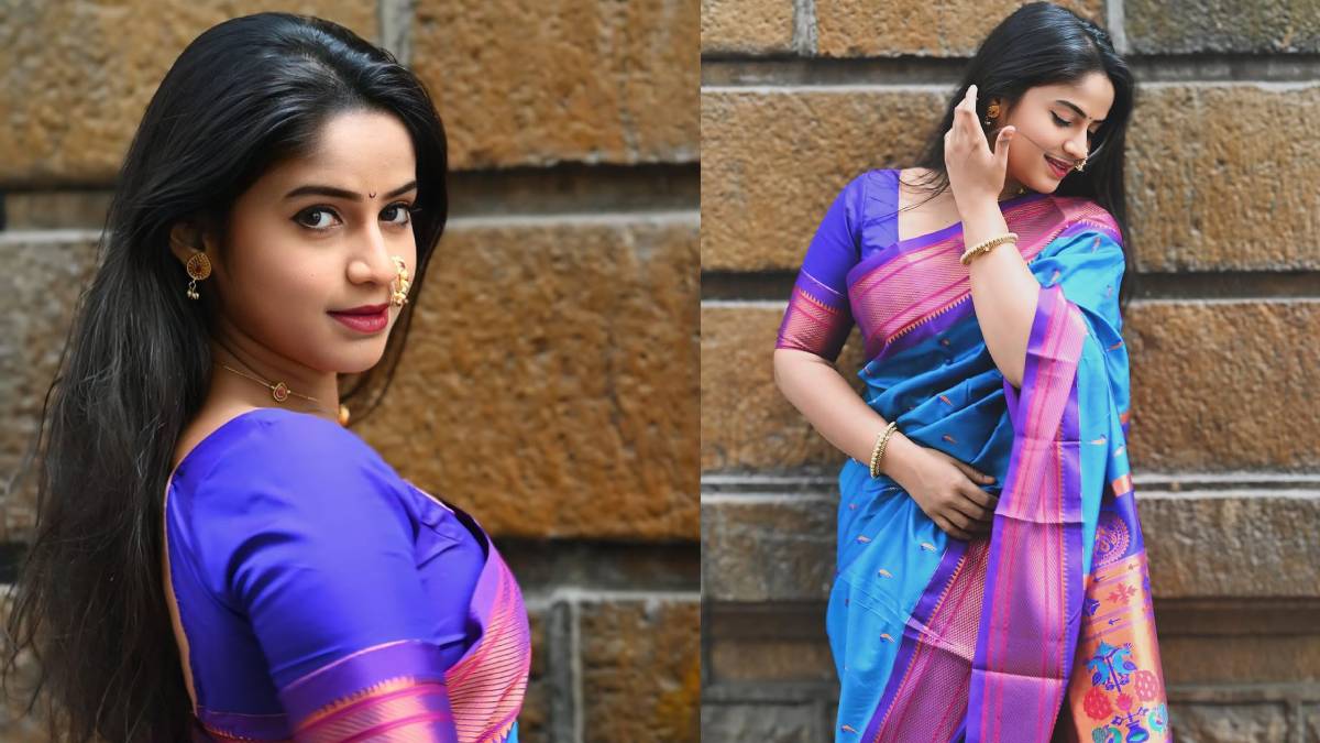 Prapti Redkar Shares pictures on social media in blue paithani saree