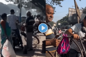 Pune Uncle Wins Hearts After Confronting Unruly Bike Rider with His Bicycle Watch Viral Video