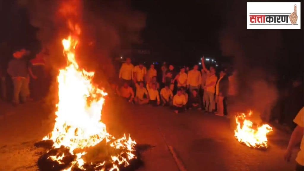 Shiv Sainiks blocked traffic burnt tyres in Raigad after Aditi Tatkare was appointed as Guardian Minister