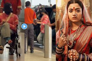 Rashmika Mandanna leg injury travel with wheelchair Hyderabad Airport Video Viral