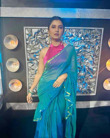 prajakta mali In Peacock color saree