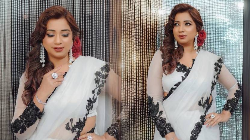 Shreya ghoshal retro look in white coloure saree indian idol