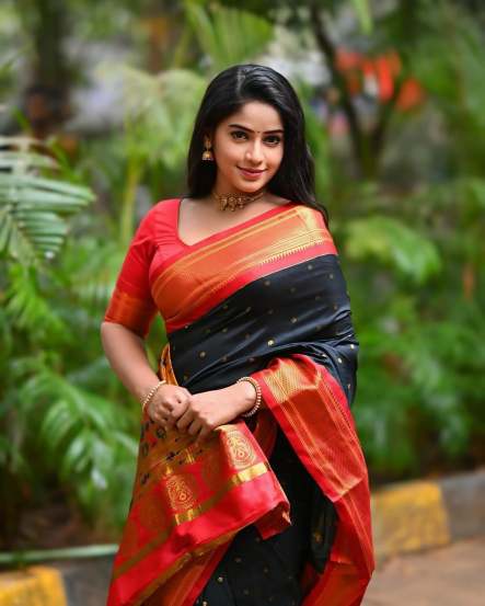 Prapti Redkar Shares pictures on social media in blue paithani saree