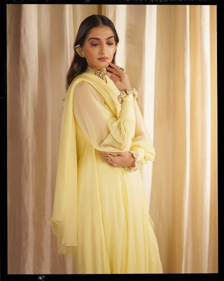 Sonam Kapoor shares pictures in yellow dress with unique jewellery on social media