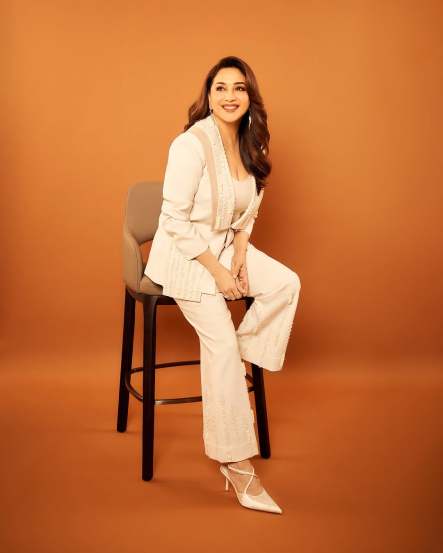 Madhuri Dixit shares pictures in white blazer on social media 