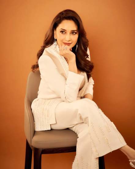 Madhuri Dixit shares pictures in white blazer on social media 