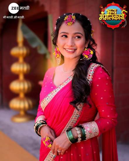 Janhvi AKA Divya Pugaokar in red designer dress for her haldi ceremony in Laxmi Niwas 