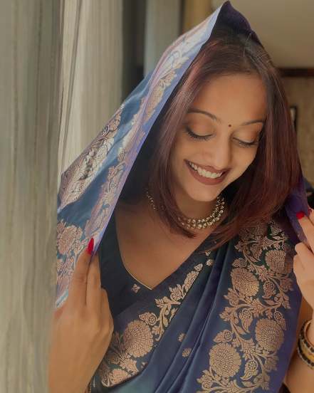 Manasi Naik shares traditional look pictures in Blue Banarasi Silk saree on social media