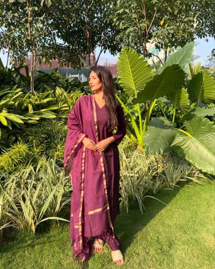 Actor Anushka Sen shares stunning pictures on social media in purple kurta set 