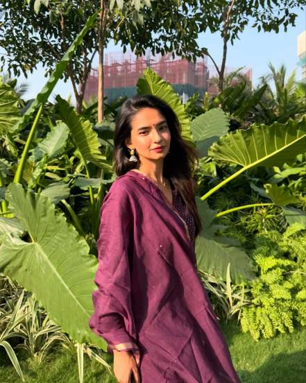 Actor Anushka Sen shares stunning pictures on social media in purple kurta set 