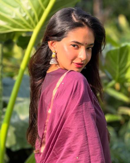 Actor Anushka Sen shares stunning pictures on social media in purple kurta set 