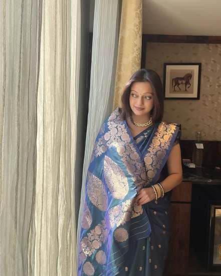 Manasi Naik shares traditional look pictures in Blue Banarasi Silk saree on social media