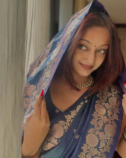 Manasi Naik shares traditional look pictures in Blue Banarasi Silk saree on social media