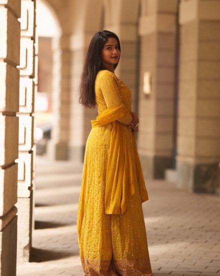 Savalyachi janu Savli fame actress Prapti Redkar shares pictures in yellow Anarkali Suit on social media