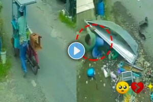 Shocking video of a car hit the handcart crushed man emotional video viral on social media