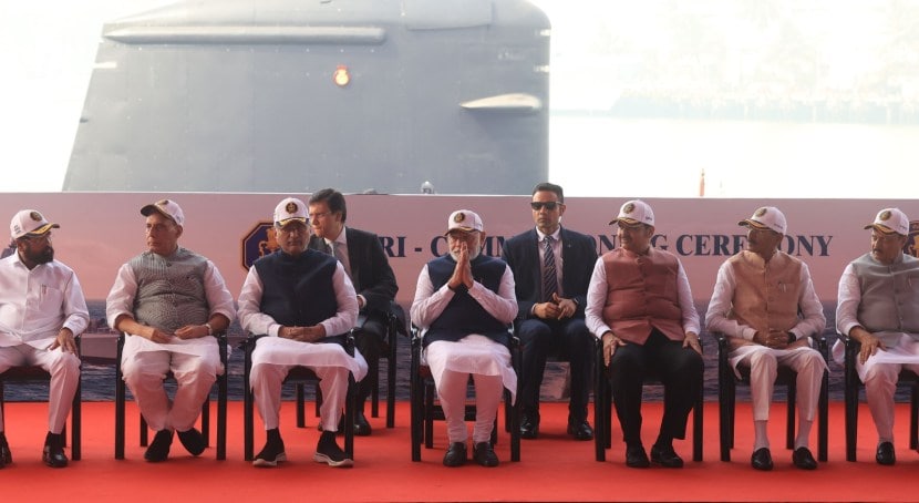 PM. Modi dedicated the three frontline warships Surat, Nilgiri and Vaghsheer to the nation on their commissioning at the Naval Dockyard in Mumbai on Wednesday morning.
