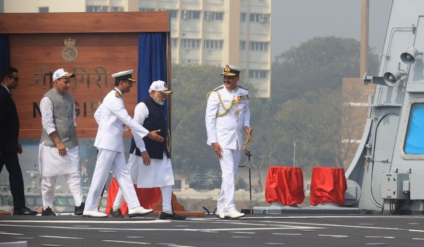 PM. Modi dedicated the three frontline warships Surat, Nilgiri and Vaghsheer to the nation on their commissioning at the Naval Dockyard in Mumbai on Wednesday morning.
