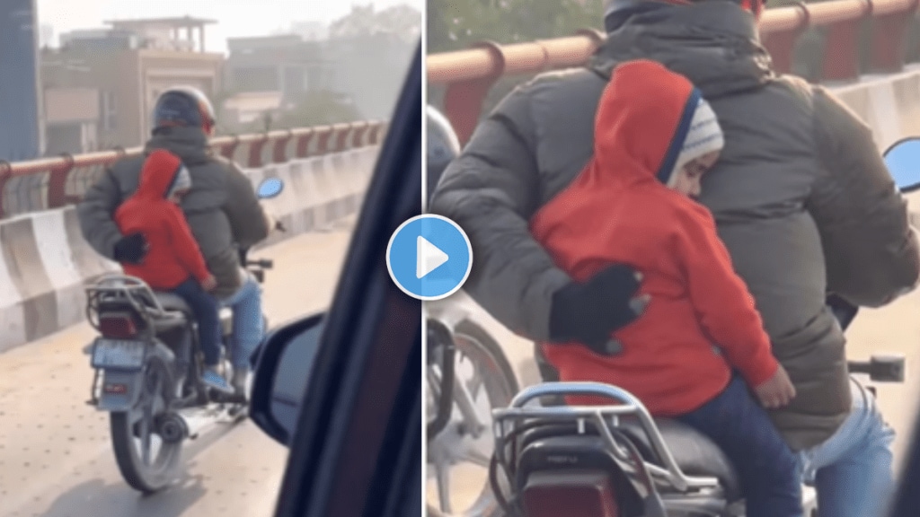 Father holds child with one hand while driving a bike with other shocking video viral on social media