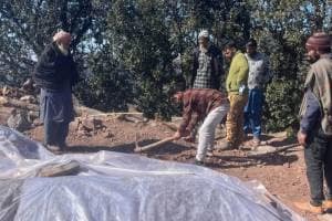 Mushtaq Ahmed digging grave of Yasmeen Akhtar, last daughter of Mohammad Aslam dying of mystery illness