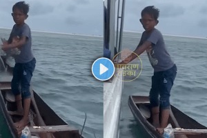 Emotional video of a kid selling coconuts from boat hardworking child video viral on social media