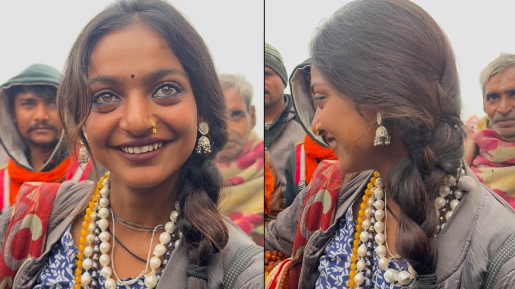 Maha kumbh mela beautiful mala girl went viral for her looks maha kumbh mela prayagraj video viral