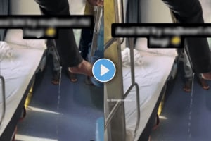 Shocking video of a Man peed in pants in running train video viral on social media