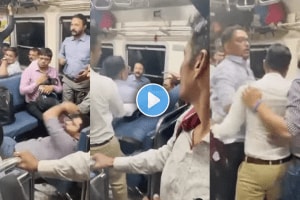 Mumbai local fights two men fight over seat video viral on social media