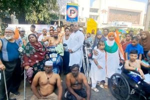 Half-naked protest by handicappe people on Republic Day in Thane