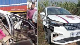 Container hits eight vehicles including police car on Chakan Shikrapur road Pune