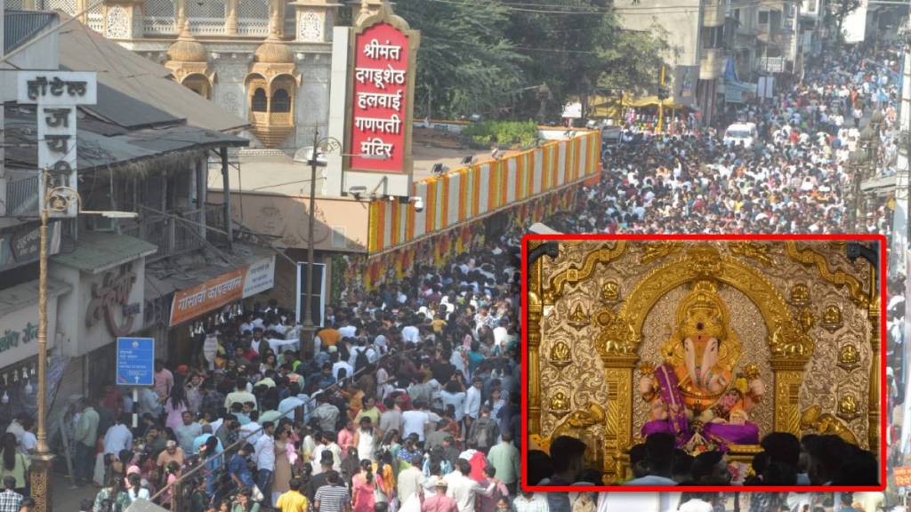 Crowds gather at the wealthy Dagdusheth Halwai Ganapati temple for darshan Pune news