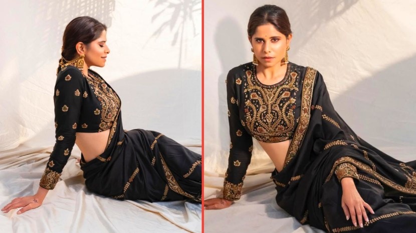  Sai tamhankar in black saree, marathi actress sai tamhankar photoshoot,