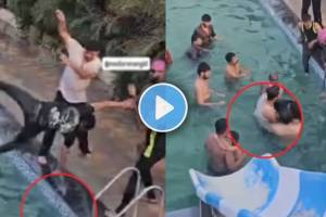 shocking video of young man fall down in to resorts pool